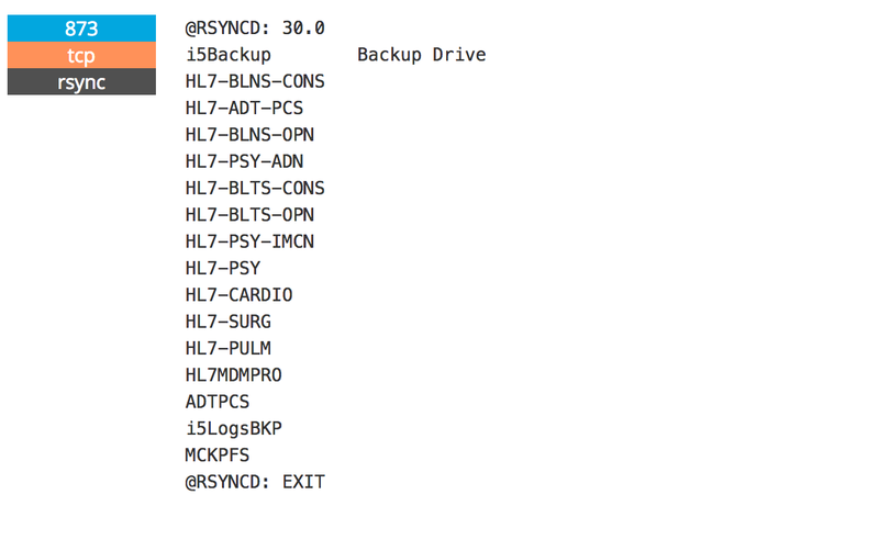 A screenshot from a cached Shodan search shows a hospital file directory accessible via Rysnc on port 873.